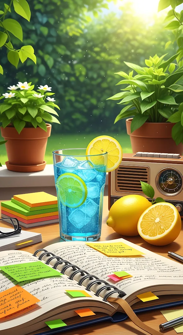 Summer Study Scene Blue Lemonade Potted Plants Outdoors
