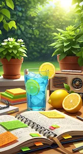 Summer Study Scene Blue Lemonade Potted Plants Outdoors