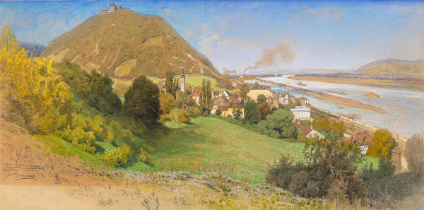 Leopoldsberg und Kahlenbergerdorf mit Blick auf Klosterneuburg die Donau Kreuzst