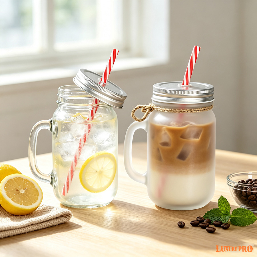 AOP Mason Jar With Handle & Straw