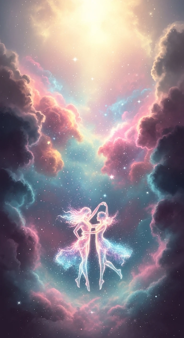 Surreal Cosmic Dance of Ethereal Stardust Figures - Free 4K mobile Wallpaper