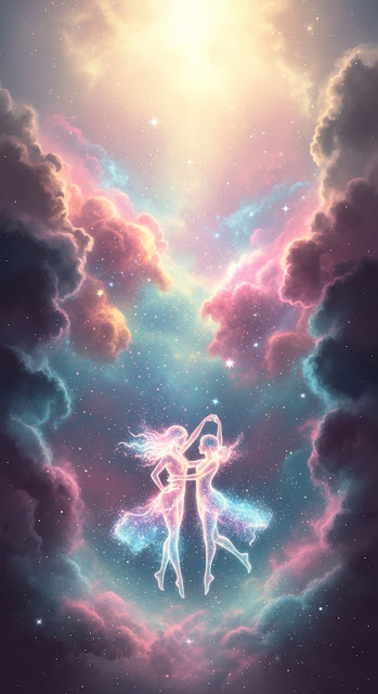Surreal Cosmic Dance of Ethereal Stardust Figures - Free mobile Wallpaper