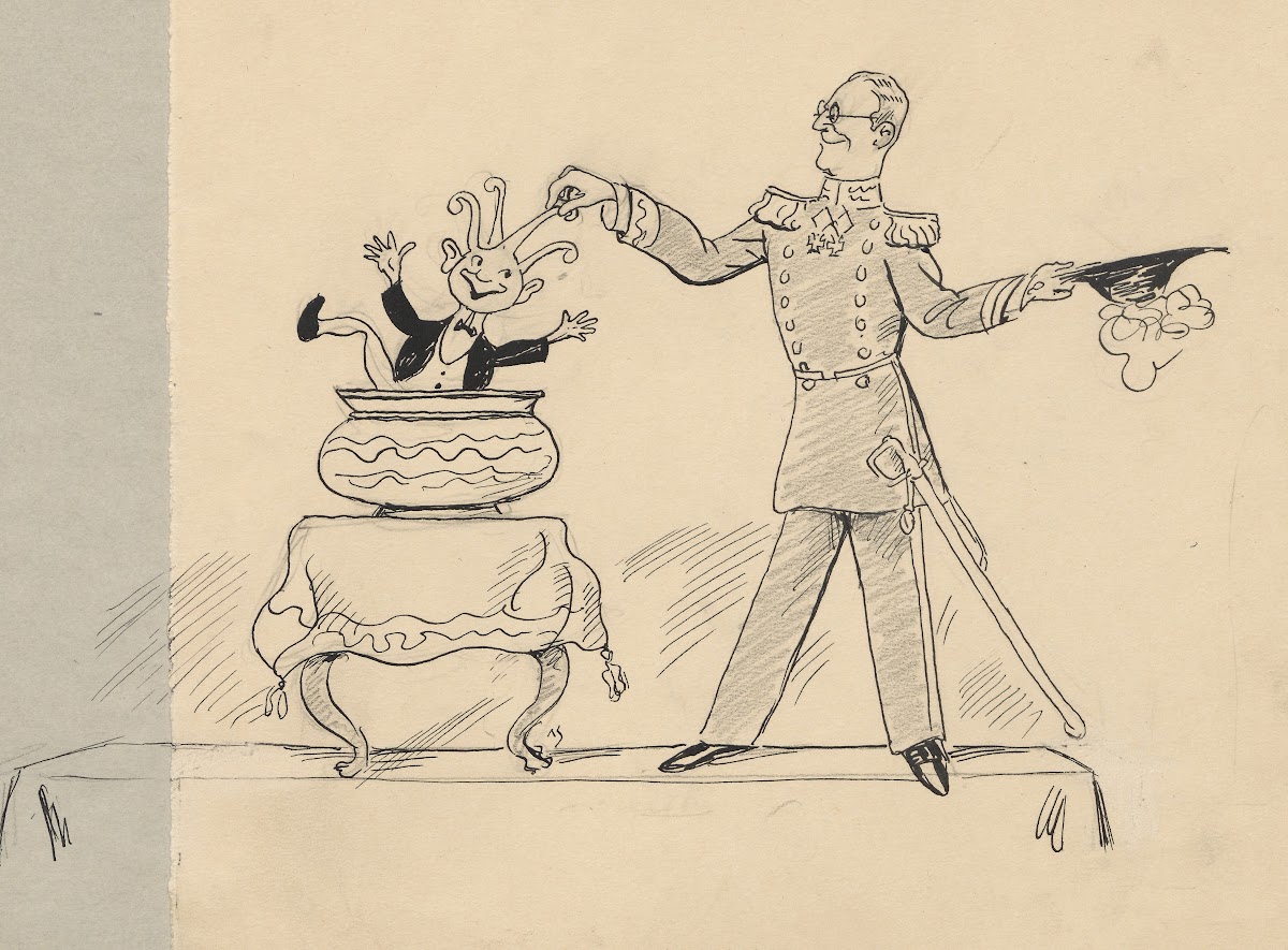 A magician pulls the octopus out of an antique jar 1936
