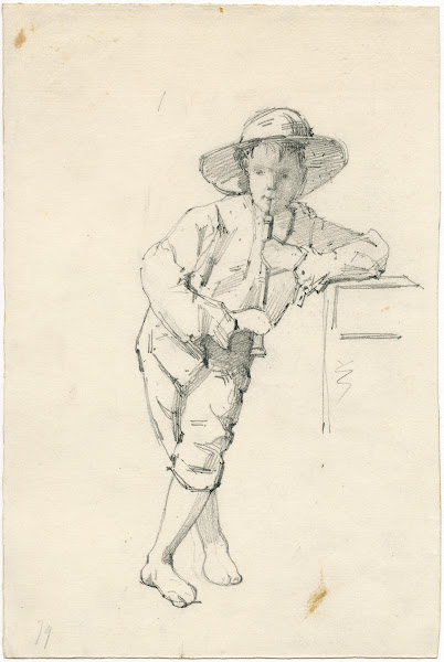 Boy playing an oboe 1879