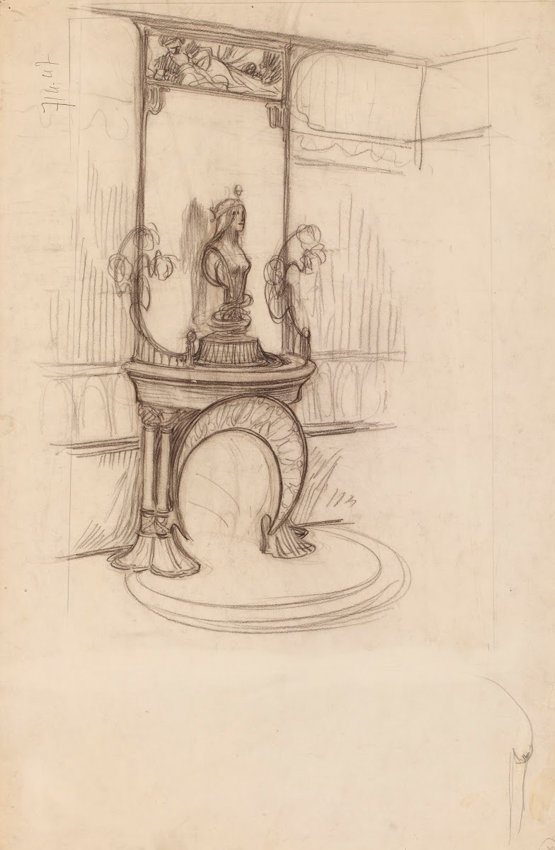 Cheminée décorative avec le buste de La Nature mucha fouquet 1900