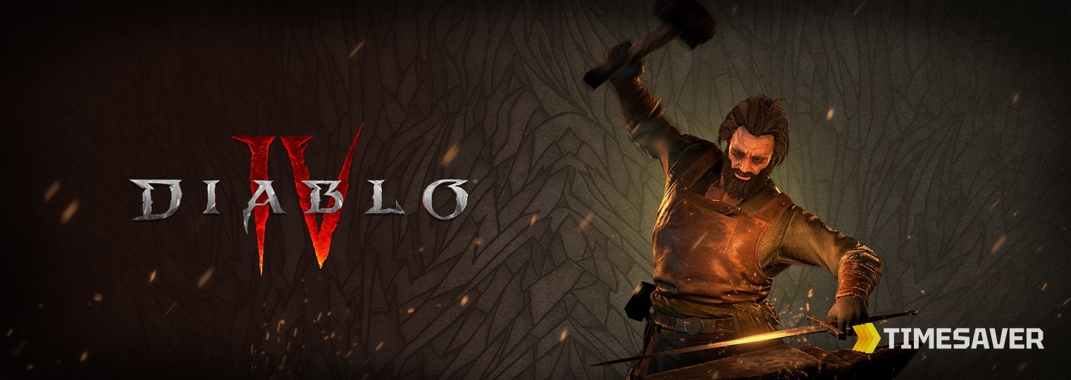 Diablo 4 blacksmith forging a weapon, representing the crafting and Mythic Uniques upgrades you want gold saved for at Season 14 launch