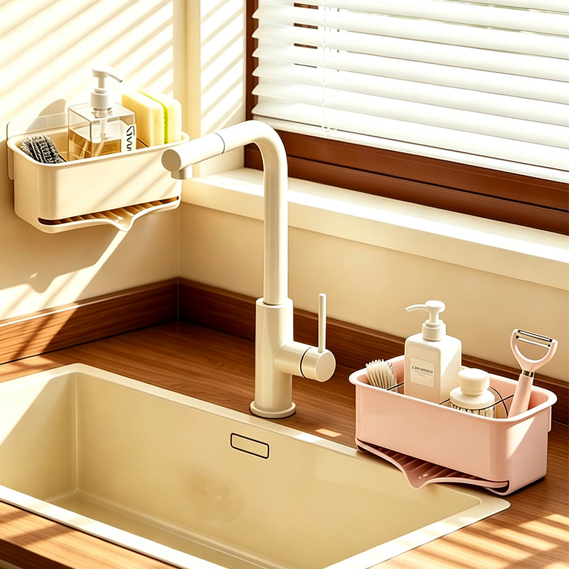 Kitchen storage stand with draining tray, wall-mounted