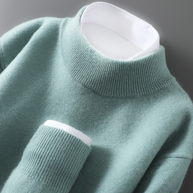 Men's Wool Sweater, Half Collar, Knitted, Loose Fit