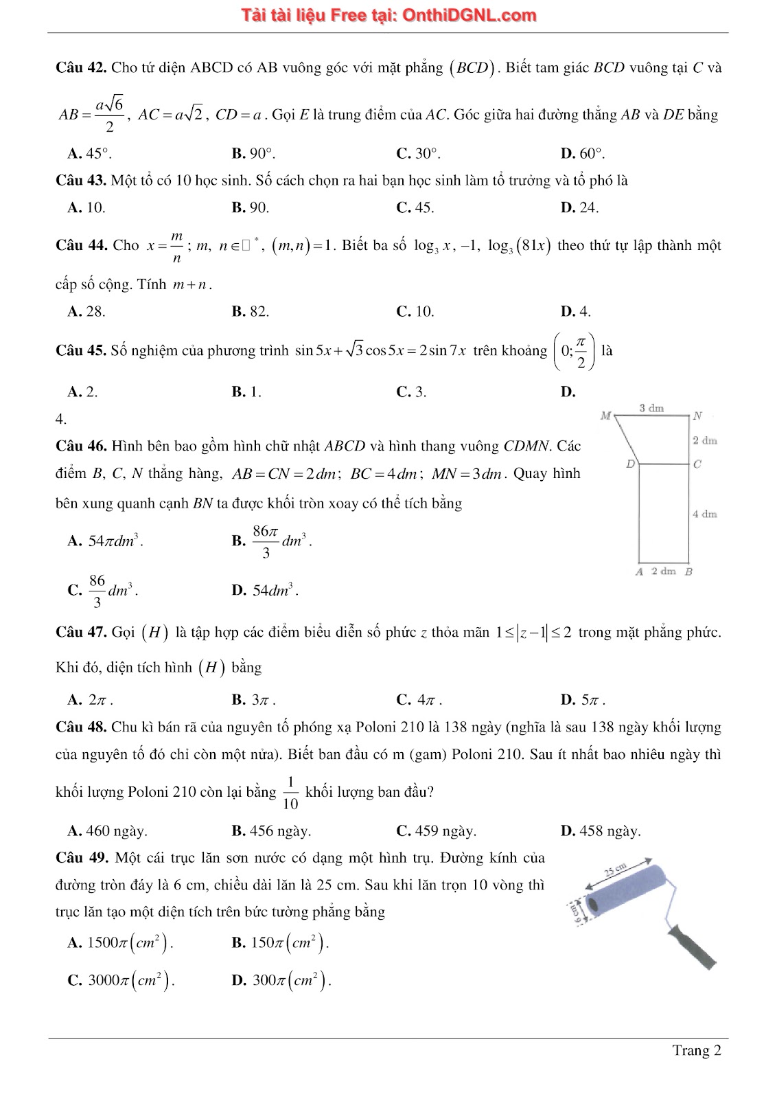 475 bài tập môn Toán - Ôn thi ĐGTD ĐH Bách Khoa Hà Nội Phần 1
