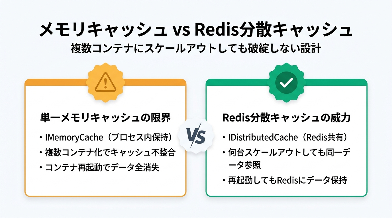 メモリキャッシュ vs Redis分散キャッシュ
