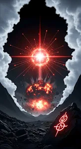 Apocalyptic Red Explosion Over a Dark Mountain Valley