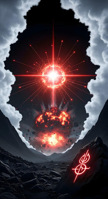 Apocalyptic Red Explosion Over a Dark Mountain Valley - Free mobile Wallpaper