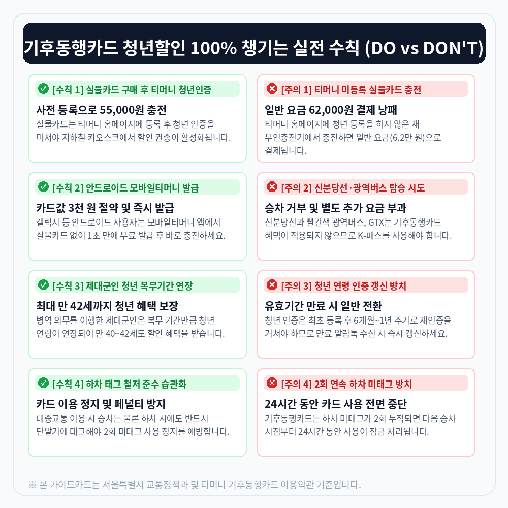 기후동행카드 청년할인 실전 수칙 DO vs DONT 가이드카드