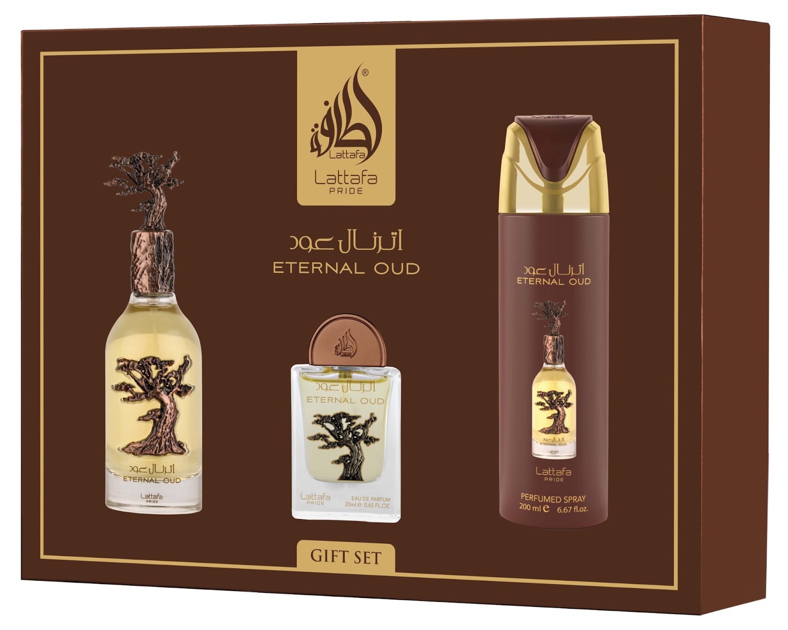 ESTUCHE LATTAFA ETERNAL OUD UNISEX 3PZS 100ML EDP + 20ML EDP + SPLASH
