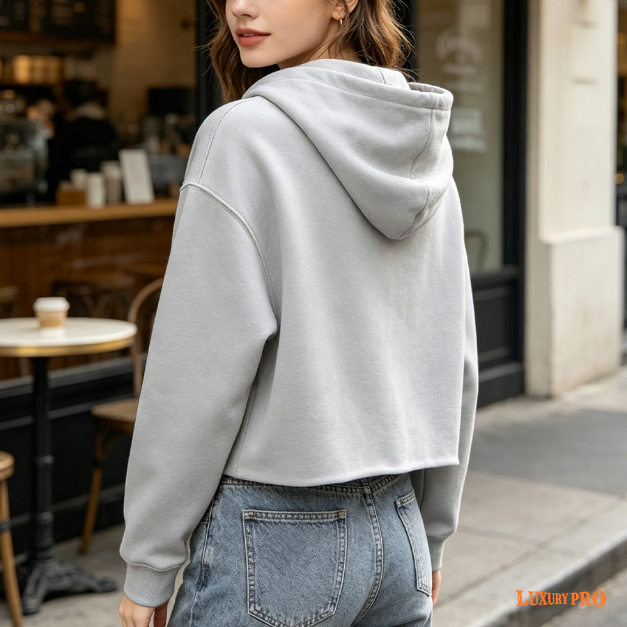 Allover Print Cropped Hoodie Without Hem - 300g