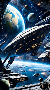Massive Spaceship Fleet Docked Near Earth Orbit Battle