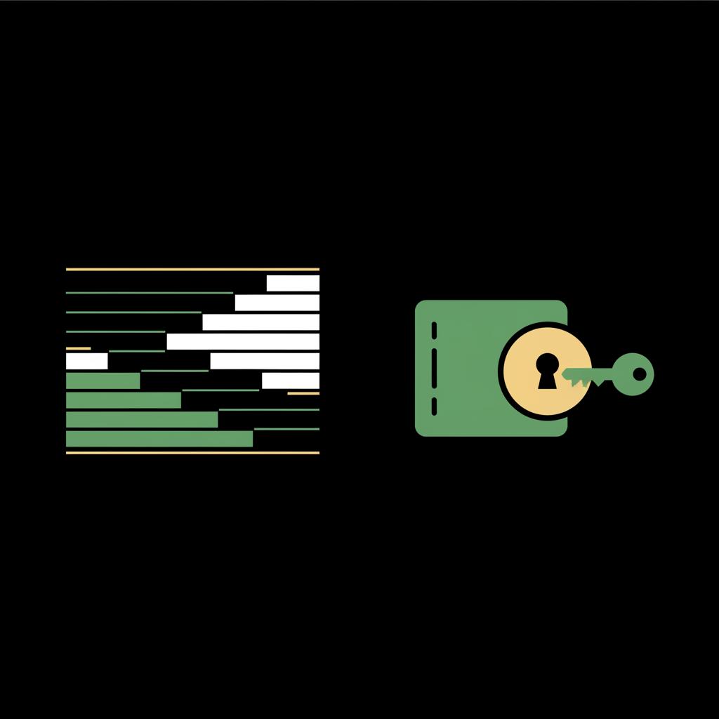Minimalist 2d vector split screen showing order book depth with bids and asks left and a locked custody vault right in Finance Police colors for best trading platform crypto