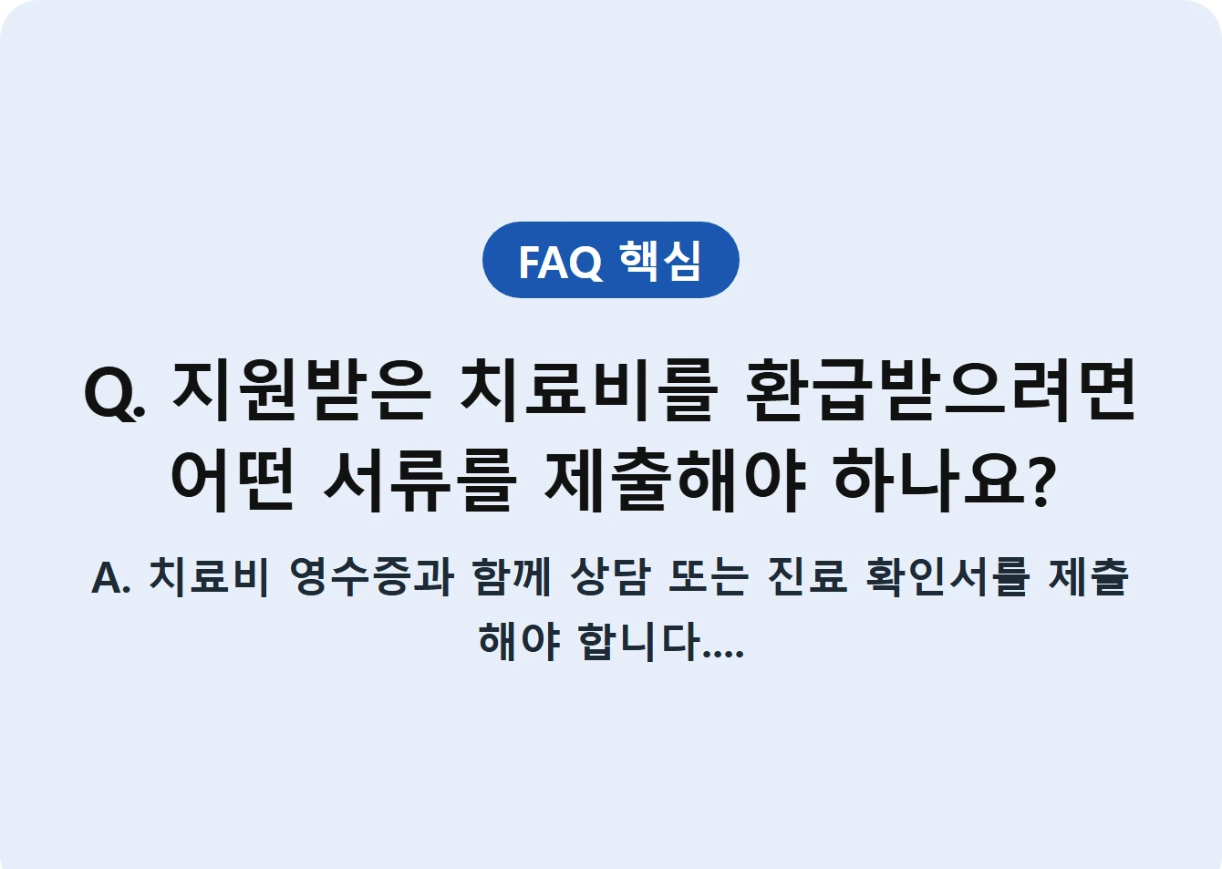 Q. 지원받은 치료비를 환급받으려면 어떤 서류를 제출해야 하나요?