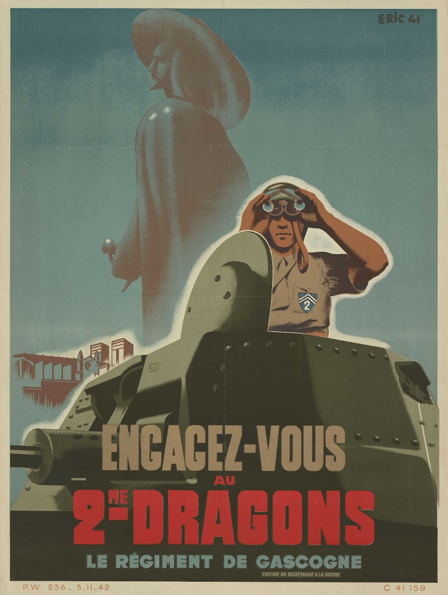 Affiche de recrutement de lArmée de Vichy  2e dragons le régiment de Gasgogne 19