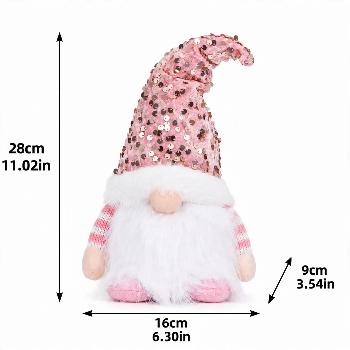 Illuminated Christmas gnome figurine with sequined hat