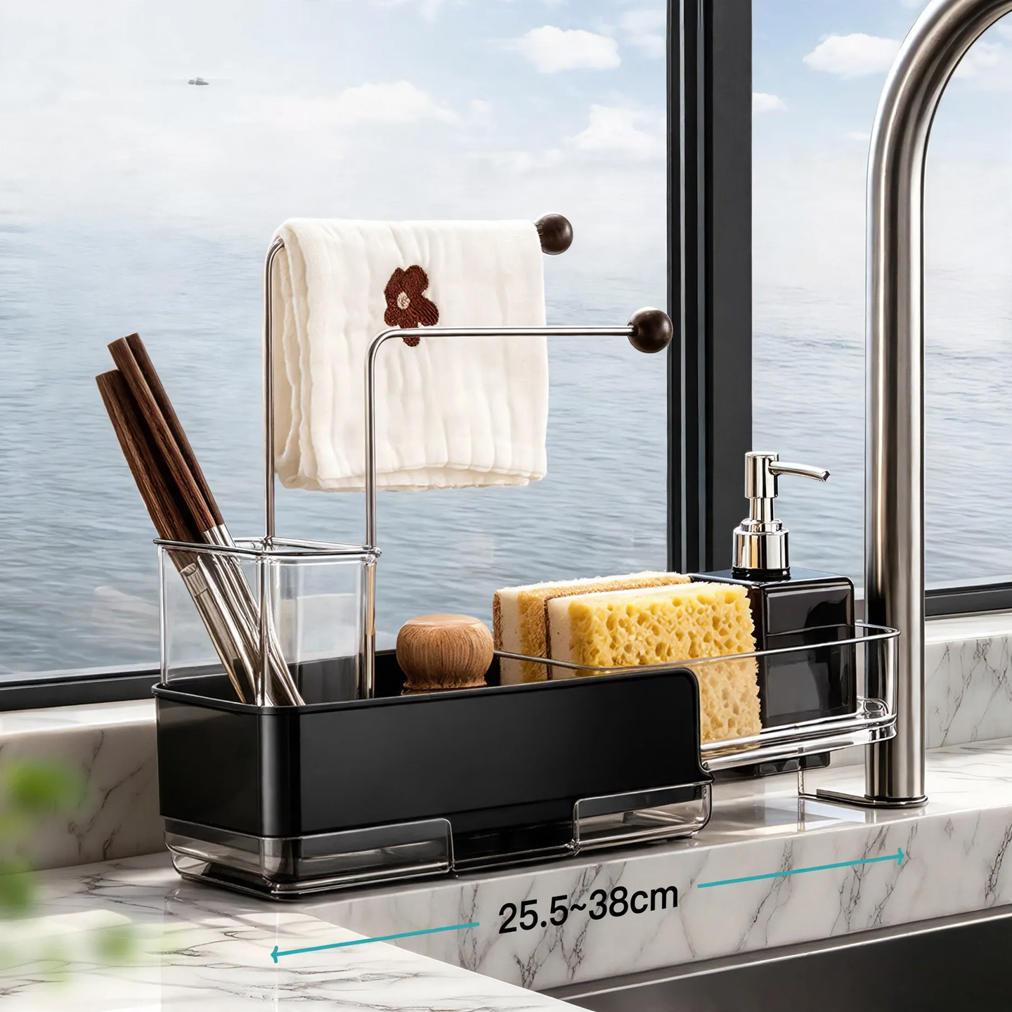 Stainless steel kitchen rack, extendable, for sink