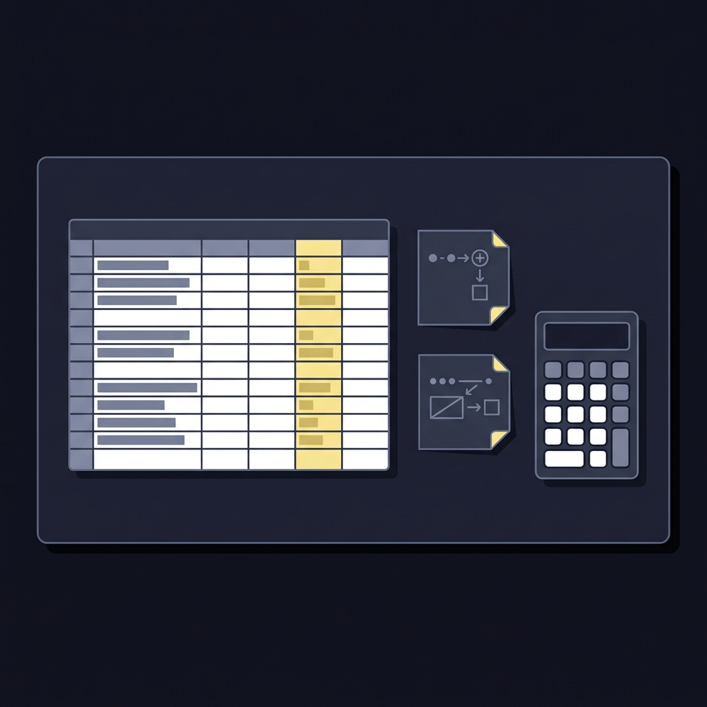 Understanding the Three-Way Moneyline minimalist vector illustration of a desk with a spreadsheet and calculator showing implied probability and normalization steps indicated by highlighted bars and schematic notes