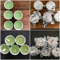 Đổ phần kem vào khuôn và làm lạnh cho đến khi kem trở nên đặc lại. Cắm que kem vào khuôn và tiếp tục làm lạnh đến khi kem đông cứng.