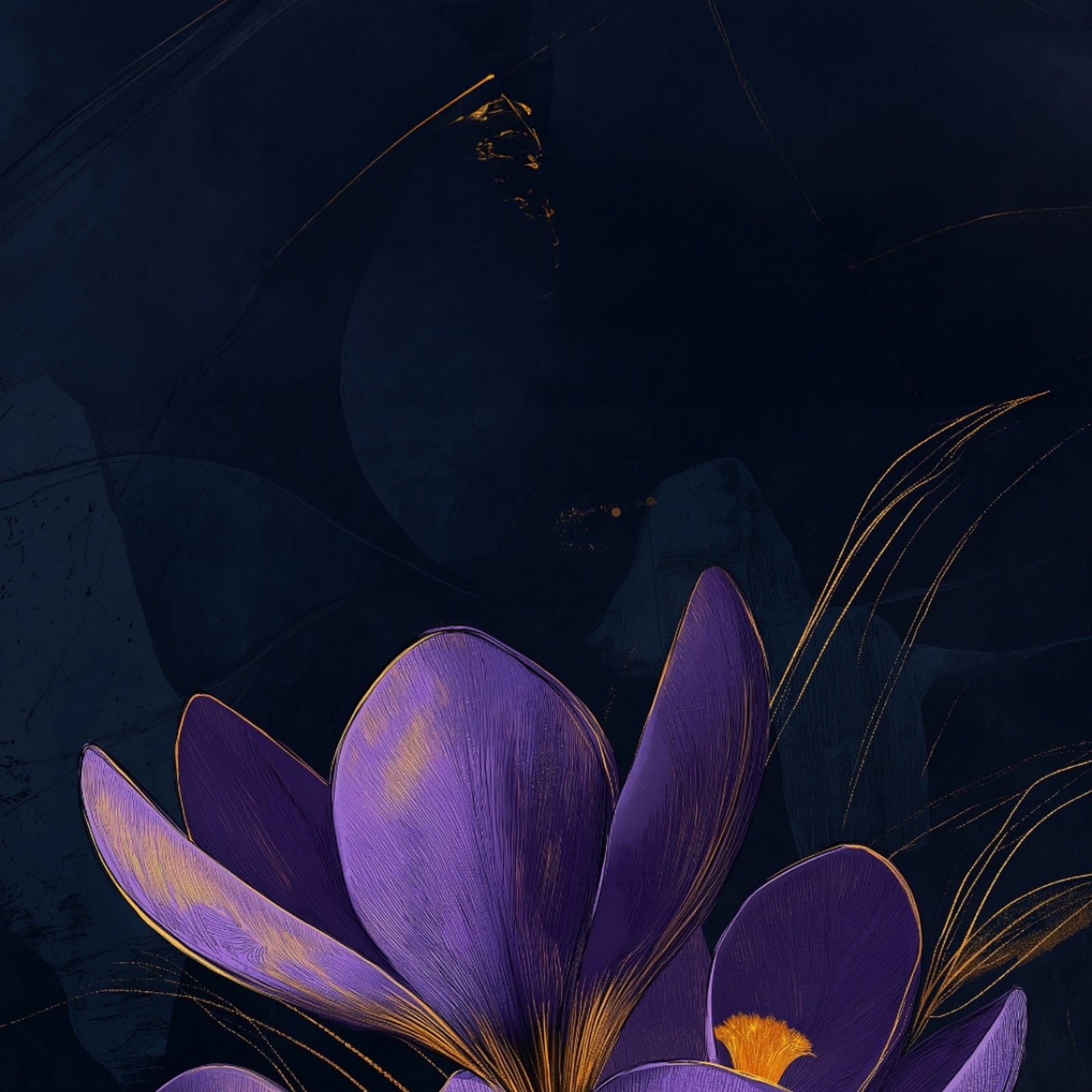 Download Floral Illustration, Crocus Flowers, Purple Aesthetic, Dark Art Full HD iPhone
