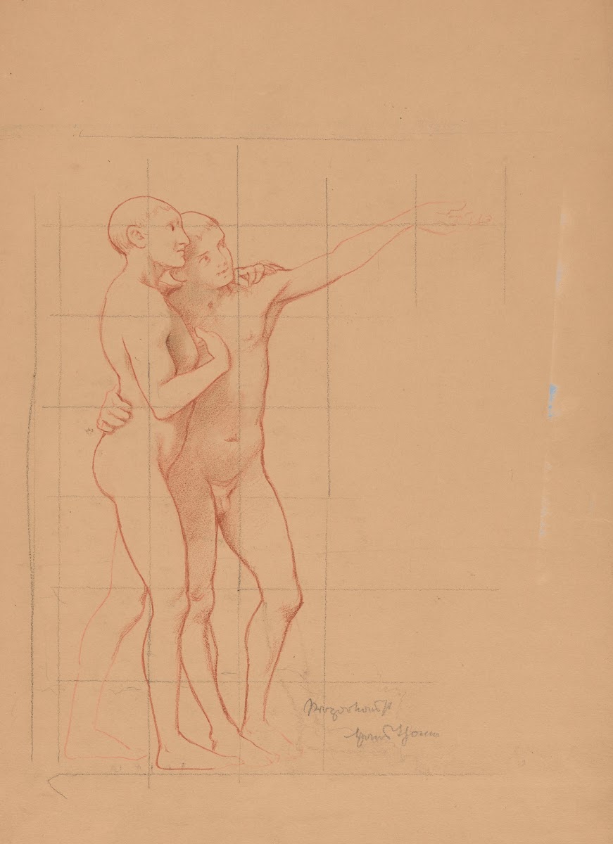Two Nude Young Men Embracing Each Other 1890