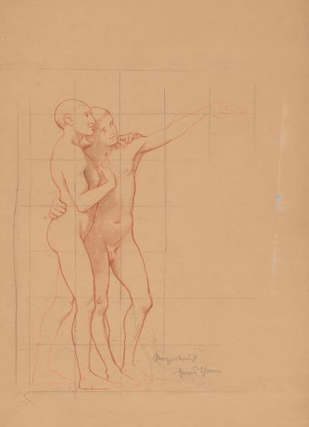 Two Nude Young Men Embracing Each Other 1890
