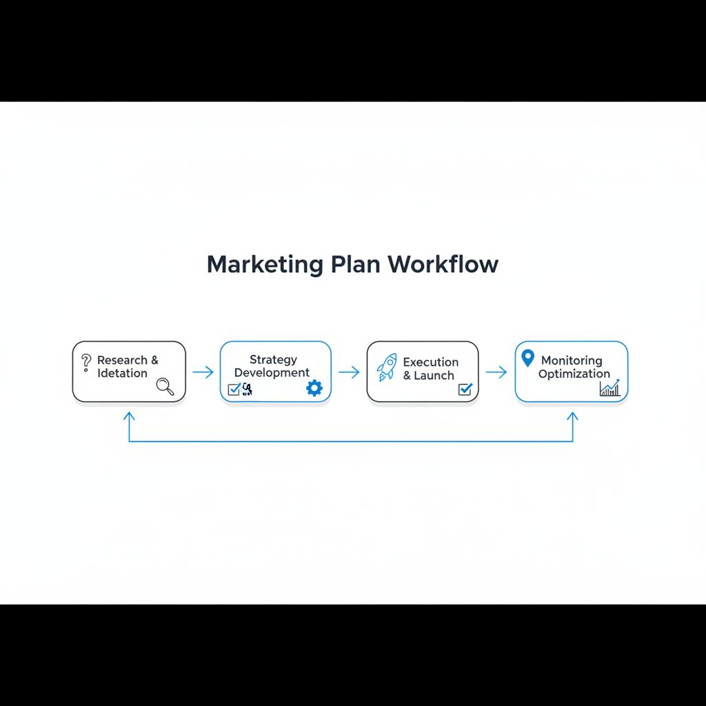 Minimal 2D vector close-up of a notebook-style roadmap sketch with three connected boxes, arrows, checkboxes and a small map pin &mdash; TikTok pay per 1000 views