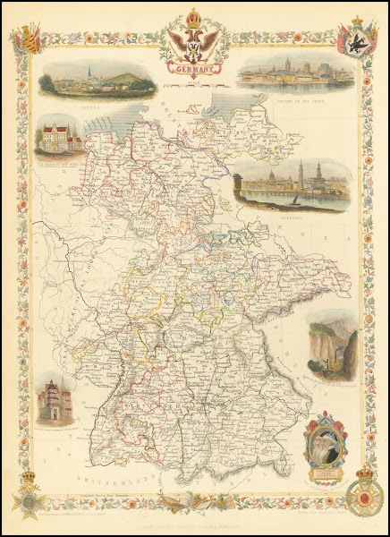 1851 map of Germany excluding most of Austrian and Prussian possessions 1851