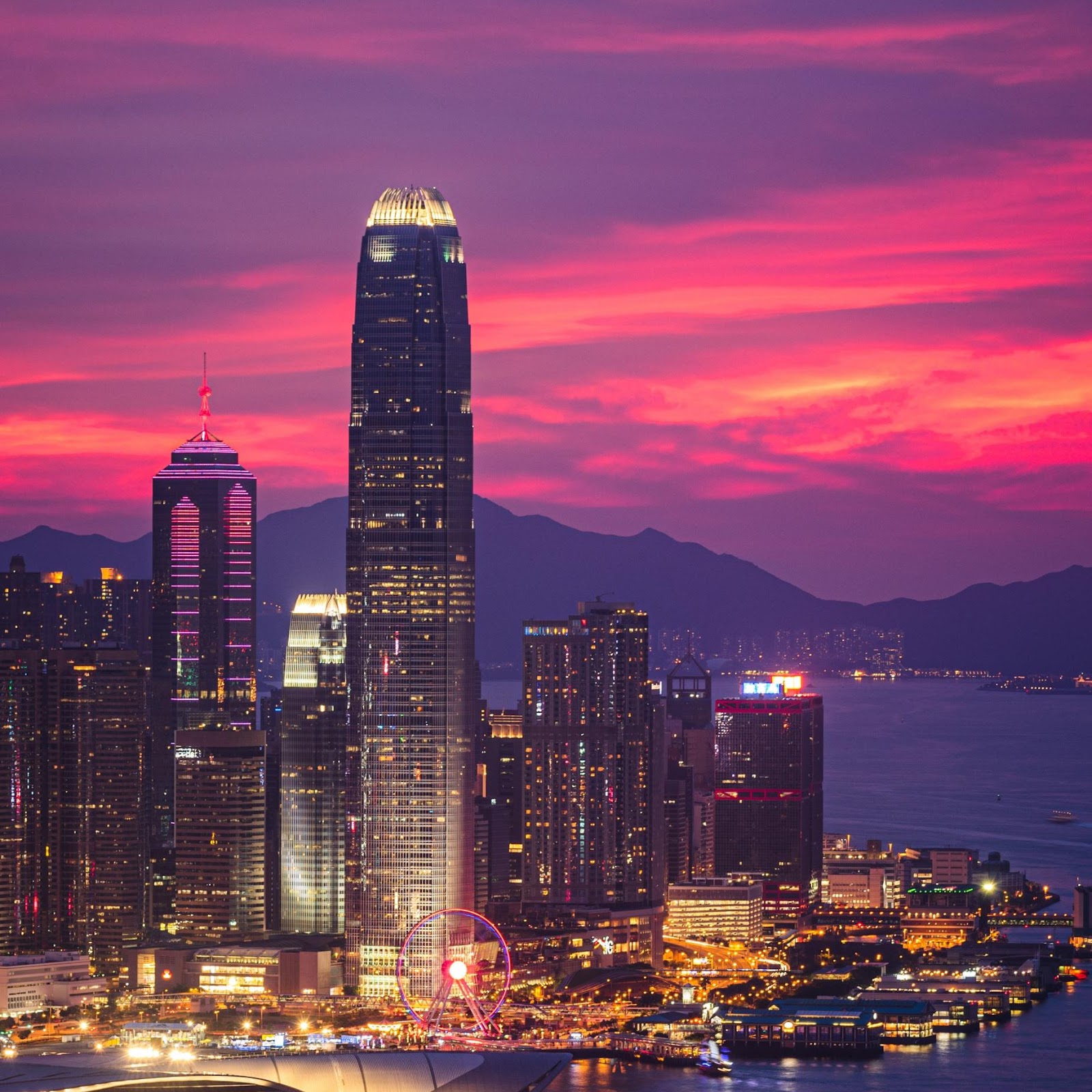 Download Hong Kong City Sunset Skyline 2K iPhone