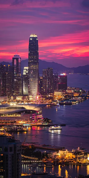 Hong Kong City Sunset Skyline 2K iPhone Wallpaper Background
