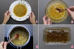 Múc ruột chanh dây ra tô, thêm vào 100g đường, khuấy đều và ướp trong 15 phút. Sau đó, cho vào nồi đặt lên bếp nấu ở lửa nhỏ đến khi hỗn hợp sôi lăn tăn, tắt bếp, cho ra khay hoặc tô để nguội.