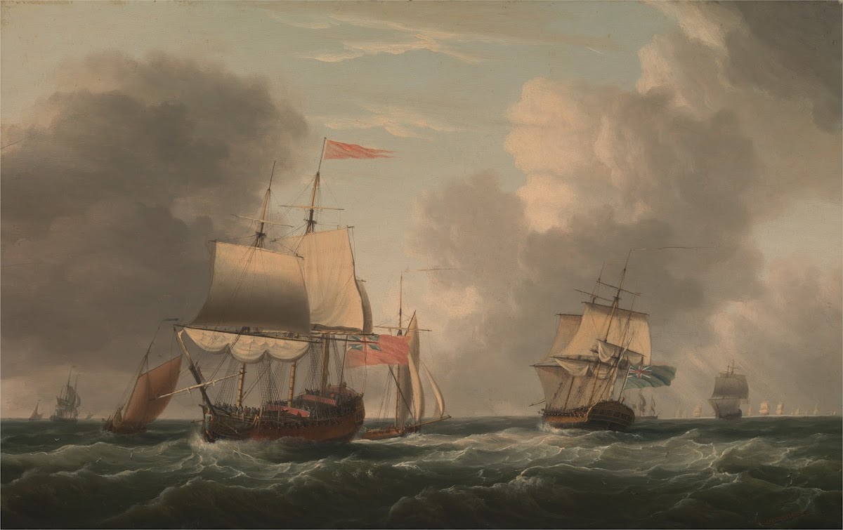 An English Two Decker Lying Hove to with Other Ships and Vessels in a Fresh Bree