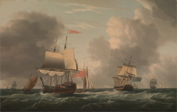 An English Two Decker Lying Hove to with Other Ships and Vessels in a Fresh Bree