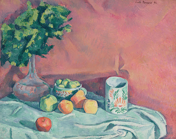 Nature morte aux fruits fleurs et tasse 1892