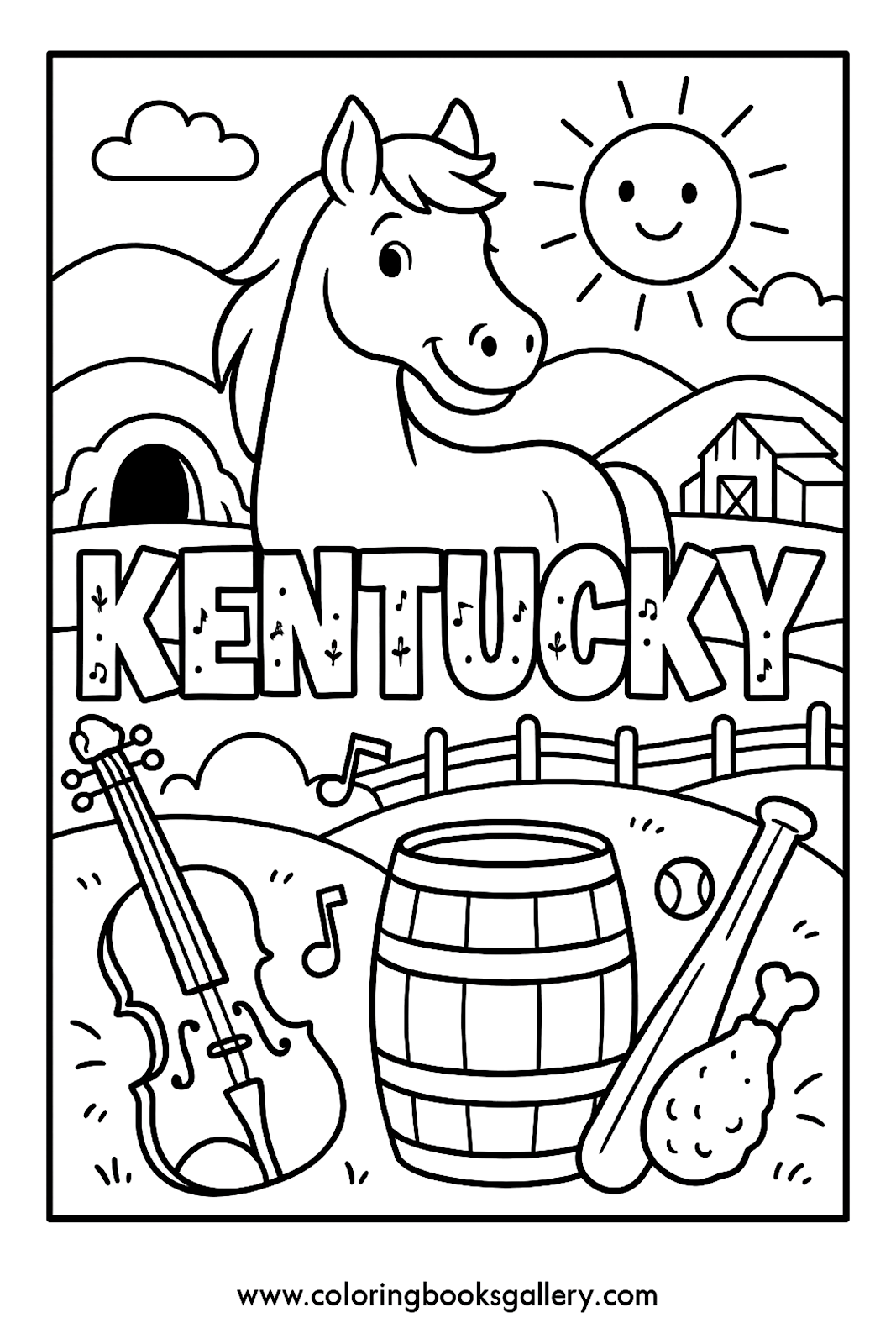Kentucky Educational Coloring Page – Simple Educational Printable Line Art for Kids – printable coloring page