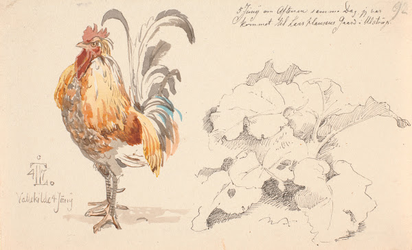 Studieblad med en hane og en skræppe 1847