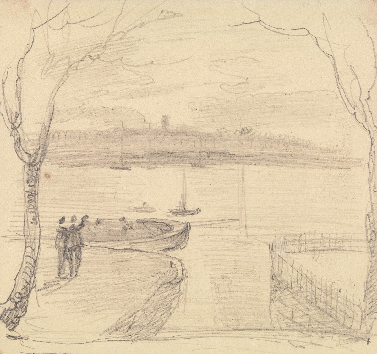 Sketched View from East Cowes West Cowes in the Distance