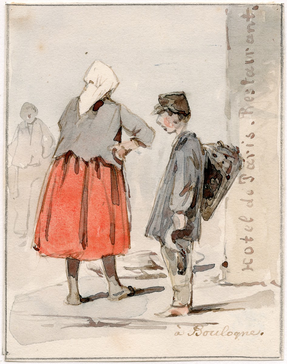 Mensen in klederdracht uit omgeving van Boulogne 1856