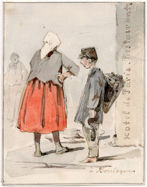 Mensen in klederdracht uit omgeving van Boulogne 1856