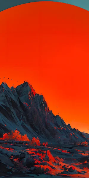 Sunset Landscape, Mountain Scenery, Surreal Art, Digital Painting 2K Wallpaper Background