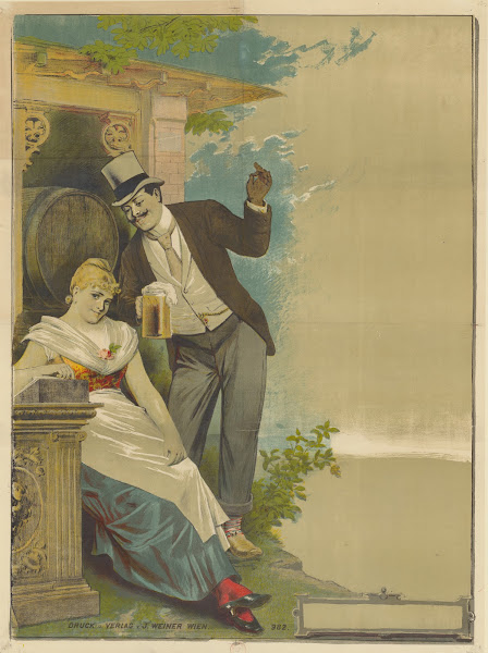 Couple au bock de bière affiche sans lettre 1890 1900
