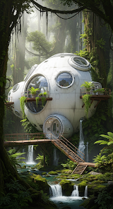 Futuristic Spherical Eco-Home in Lush Tropical Jungle