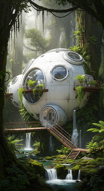 Futuristic Spherical Eco-Home in Lush Tropical Jungle - Free mobile Wallpaper