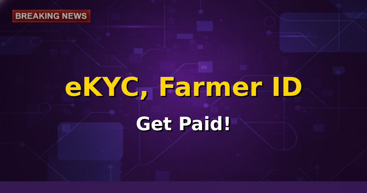 An image depicting a farmer smiling, holding an Aadhaar card and a mobile phone, with the PM Kisan logo in the background, symbolizing successful eKYC and Farmer ID completion for the 22nd installment.