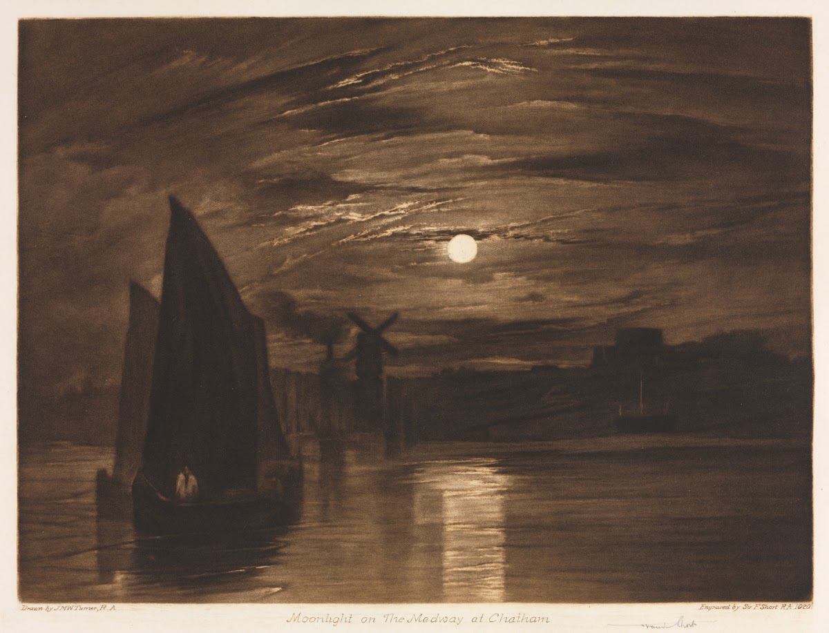 Moonlight on the Medway at Chatham 1920