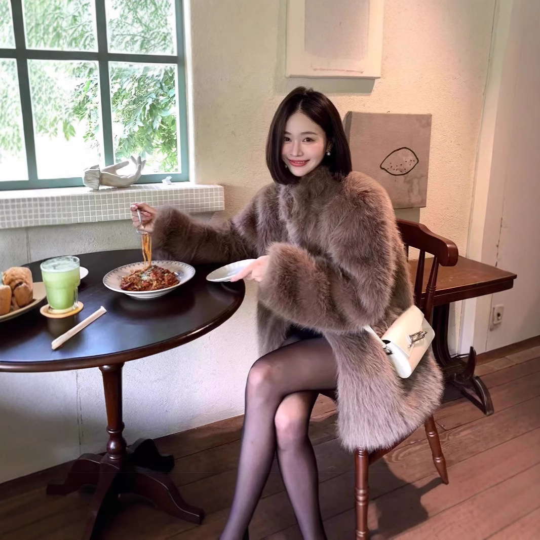 Women's Faux Fur Coat, black, mid-length, winter